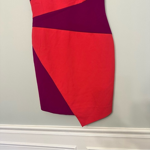 Nicole Miller Collection Colorblock Asymmetric Dress Pink Purple Mini Sz 2 - Picture 5 of 12